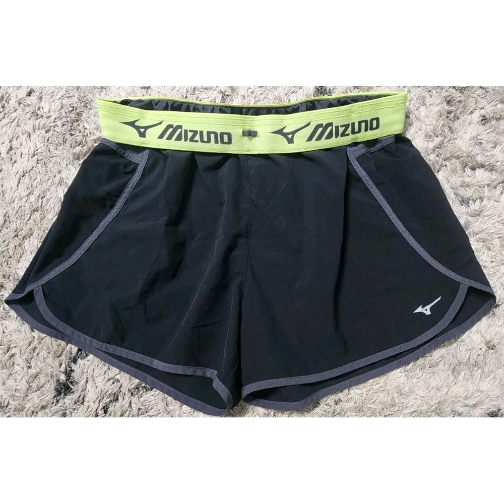 Mizuno Womens Athletic Fitness Shorts Lightweight Size L Black Gray Neon Running